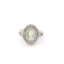 Load image into Gallery viewer, Sterling Silver Blue Cameo Marcasite Vintage Statement Ring