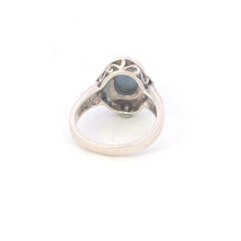 Load image into Gallery viewer, Sterling Silver Blue Cameo Marcasite Vintage Statement Ring