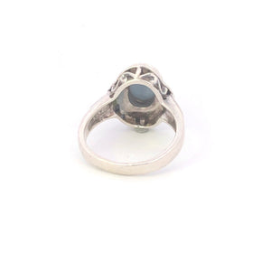 Sterling Silver Blue Cameo Marcasite Vintage Statement Ring
