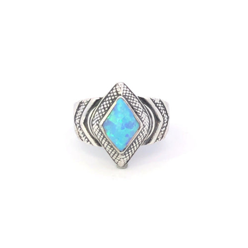 Sterling Silver Kite Syn. Opal Vintage Geometric Statement Ring