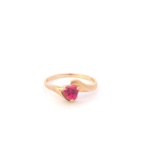 10K Heart Syn. Ruby Diamond Vintage Bypass Ring Yellow Gold