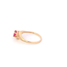 Load image into Gallery viewer, 10K Heart Syn. Ruby Diamond Vintage Bypass Ring Yellow Gold