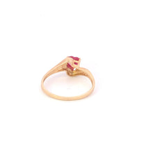 Load image into Gallery viewer, 10K Heart Syn. Ruby Diamond Vintage Bypass Ring Yellow Gold