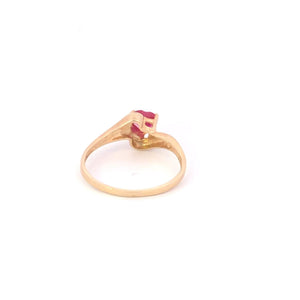 10K Heart Syn. Ruby Diamond Vintage Bypass Ring Yellow Gold