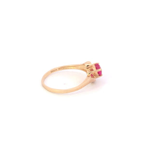 10K Heart Syn. Ruby Diamond Vintage Bypass Ring Yellow Gold