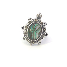 Load image into Gallery viewer, Sterling Silver Abalone Vintage Marcasite Turtle Statement Ring