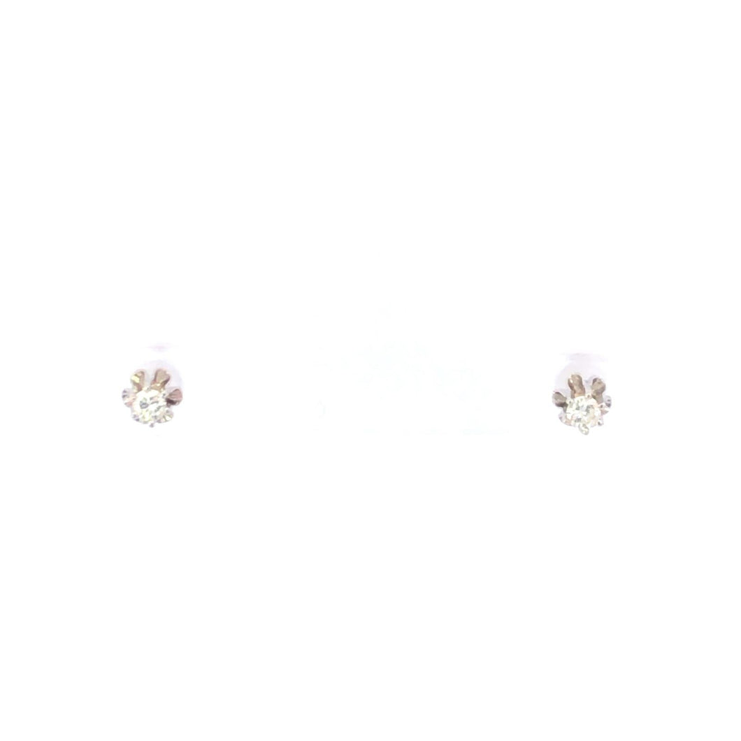 10K Diamond Solitaire Buttercup Vintage Stud Earrings White Gold