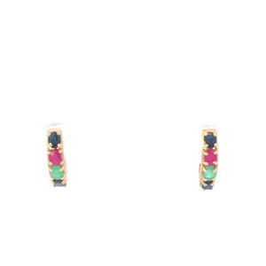 10K Sapphire Ruby Emerald Inset Curve Bar Earrings Yellow Gold