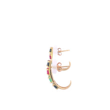 Load image into Gallery viewer, 10K Sapphire Ruby Emerald Inset Curve Bar Earrings Yellow Gold