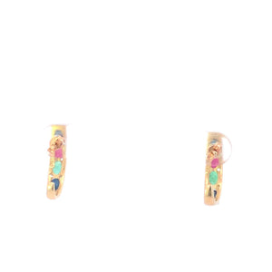 10K Sapphire Ruby Emerald Inset Curve Bar Earrings Yellow Gold