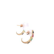 Load image into Gallery viewer, 10K Sapphire Ruby Emerald Inset Curve Bar Earrings Yellow Gold