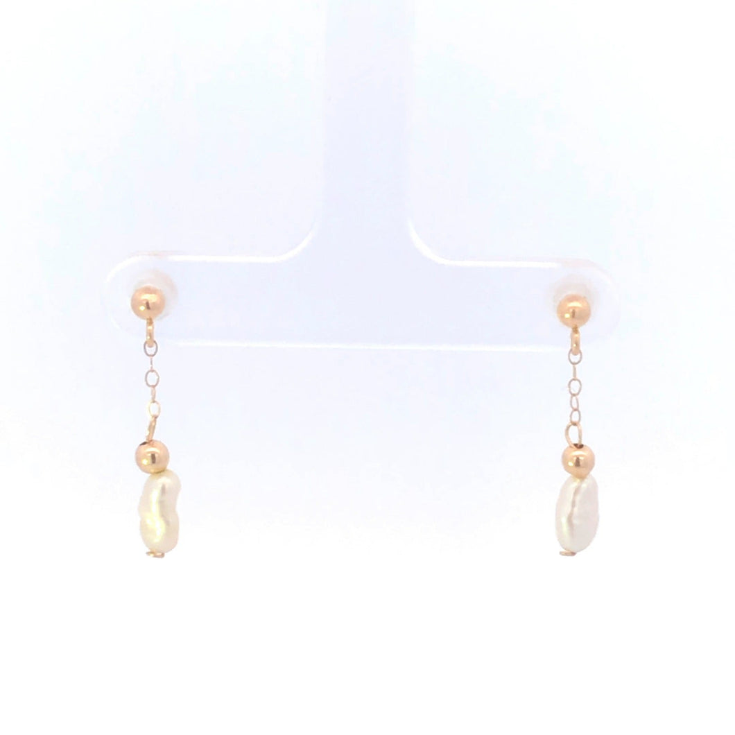 10K Pearl Dangle Vintage Classic Statement Earrings Yellow Gold
