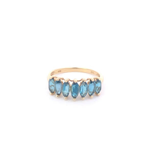 10K Marquise Blue Topaz Vintage Statement Band Ring Yellow Gold