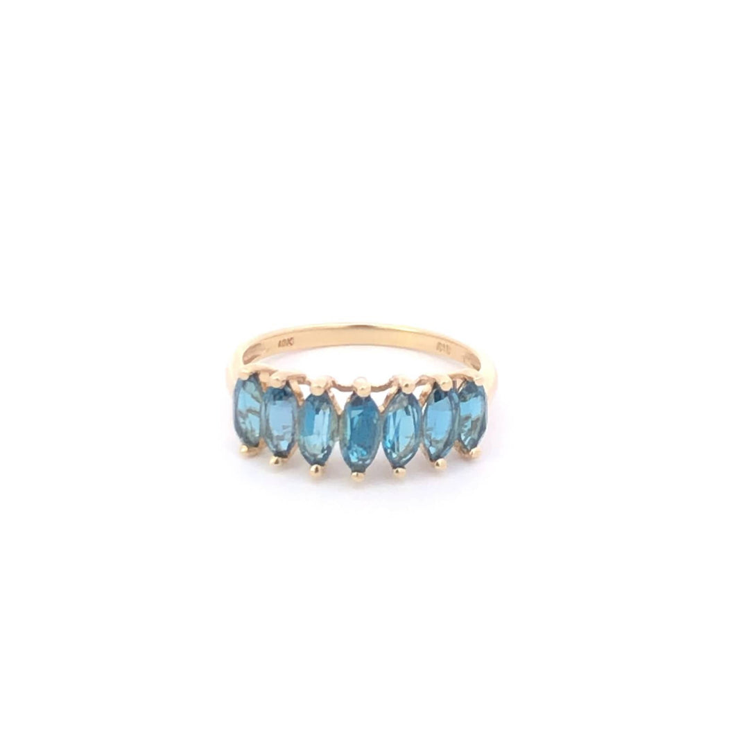 10K Marquise Blue Topaz Vintage Statement Band Ring Yellow Gold