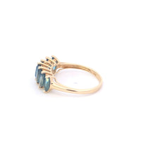 Load image into Gallery viewer, 10K Marquise Blue Topaz Vintage Statement Band Ring Yellow Gold