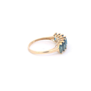 10K Marquise Blue Topaz Vintage Statement Band Ring Yellow Gold