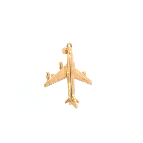 14K 3D Jet Airliner Air Plane Travel Souvenir Charm/Pendant Yellow Gold