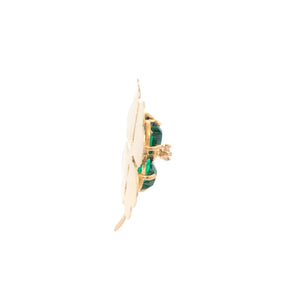 14K 1960's 4 Leaf Clover Sim. Emerald Diamond Charm/Pendant Yellow Gold