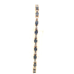 14K Sapphire Diamond Classic Vintage Tennis Bracelet 6.75" Yellow Gold