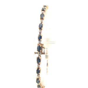 14K Sapphire Diamond Classic Vintage Tennis Bracelet 6.75" Yellow Gold