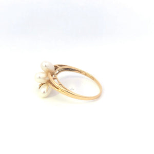14K Pearl Diamond Freeform Cluster Statement Ring Yellow Gold