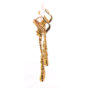 18K Peruvian Ornate Falcon Bird Dangle Fringe Earrings Yellow Gold