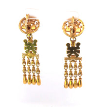 Load image into Gallery viewer, 18K Peruvian Ornate Falcon Bird Dangle Fringe Earrings Yellow Gold