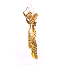 Load image into Gallery viewer, 18K Peruvian Ornate Falcon Bird Dangle Fringe Earrings Yellow Gold
