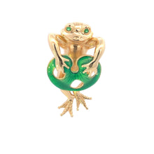 Load image into Gallery viewer, 14K Green Enamel Emerald Eyed Frog Lily Pad Pendant Yellow Gold