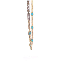 Load image into Gallery viewer, 14K Oval Turquoise Greek Wave Vintage Bar Link Necklace 16.5&quot; Yellow Gold