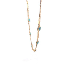 Load image into Gallery viewer, 14K Oval Turquoise Greek Wave Vintage Bar Link Necklace 16.5&quot; Yellow Gold