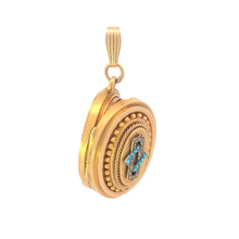 Load image into Gallery viewer, 14K Victorian Diamond Turquoise Photo Picture Locket Pendant Yellow Gold