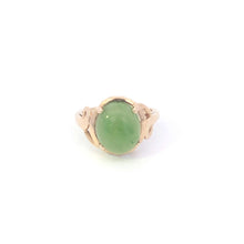 Load image into Gallery viewer, 10K Carved Jadeite Cabochon Vintage Cocktail Ring Yellow Gold