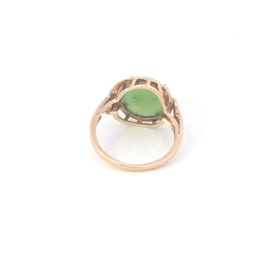 10K Carved Jadeite Cabochon Vintage Cocktail Ring Yellow Gold
