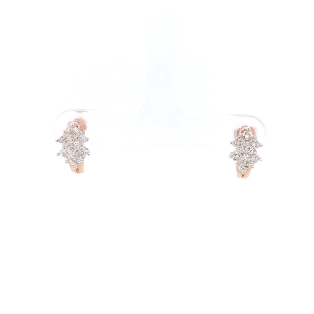 10K Diamond Squared Vintage Cluster Curved Earrings Yellow Gold