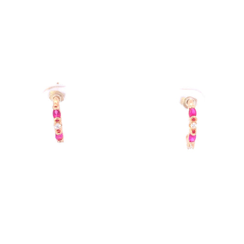 10K Marquise Ruby Diamond Accent Semi Hoop Earrings Yellow Gold