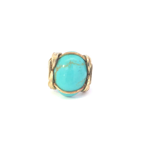Gold Filled Oval Turquoise Cabochon Vintage Wire Wrap Ring