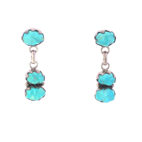 Sterling Silver Rodney Diane Lonjose Zuni Turquoise Dangle Earrings