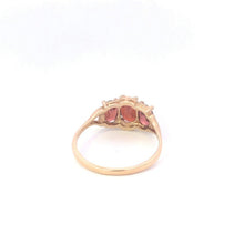 Load image into Gallery viewer, 10K Three Stone Oval Garnet Vintage Statement Ring Yellow Gold