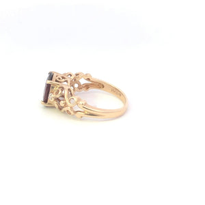 10K Oval Garnet Diamond Accent Statement Ring Yellow Gold