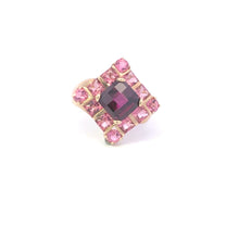 Load image into Gallery viewer, 10K Faceted Tourmaline Pink Topaz Square Cocktail Ring Yellow Gold