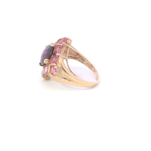 10K Faceted Tourmaline Pink Topaz Square Cocktail Ring Yellow Gold