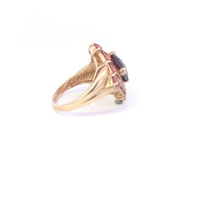 Load image into Gallery viewer, 10K Faceted Tourmaline Pink Topaz Square Cocktail Ring Yellow Gold