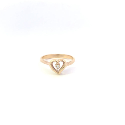 10K Diamond Inset Classic Heart Love Symbol Ring Yellow Gold