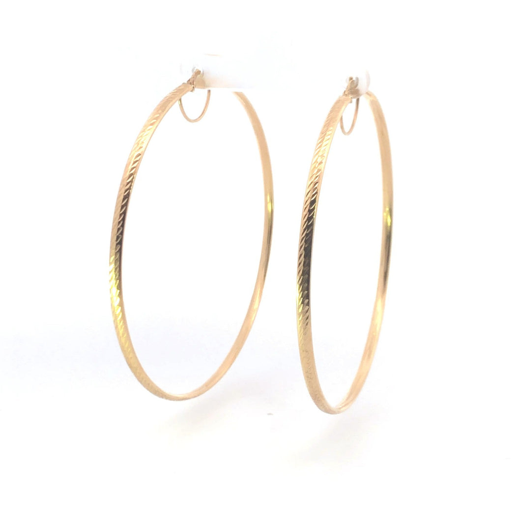 14K 77.5mm Vintage Wide Diamond Cut Hoop Earrings Yellow Gold