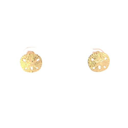 14K Sand Dollar Sea Shell Ocean Beach Motif Stud Earrings Yellow Gold