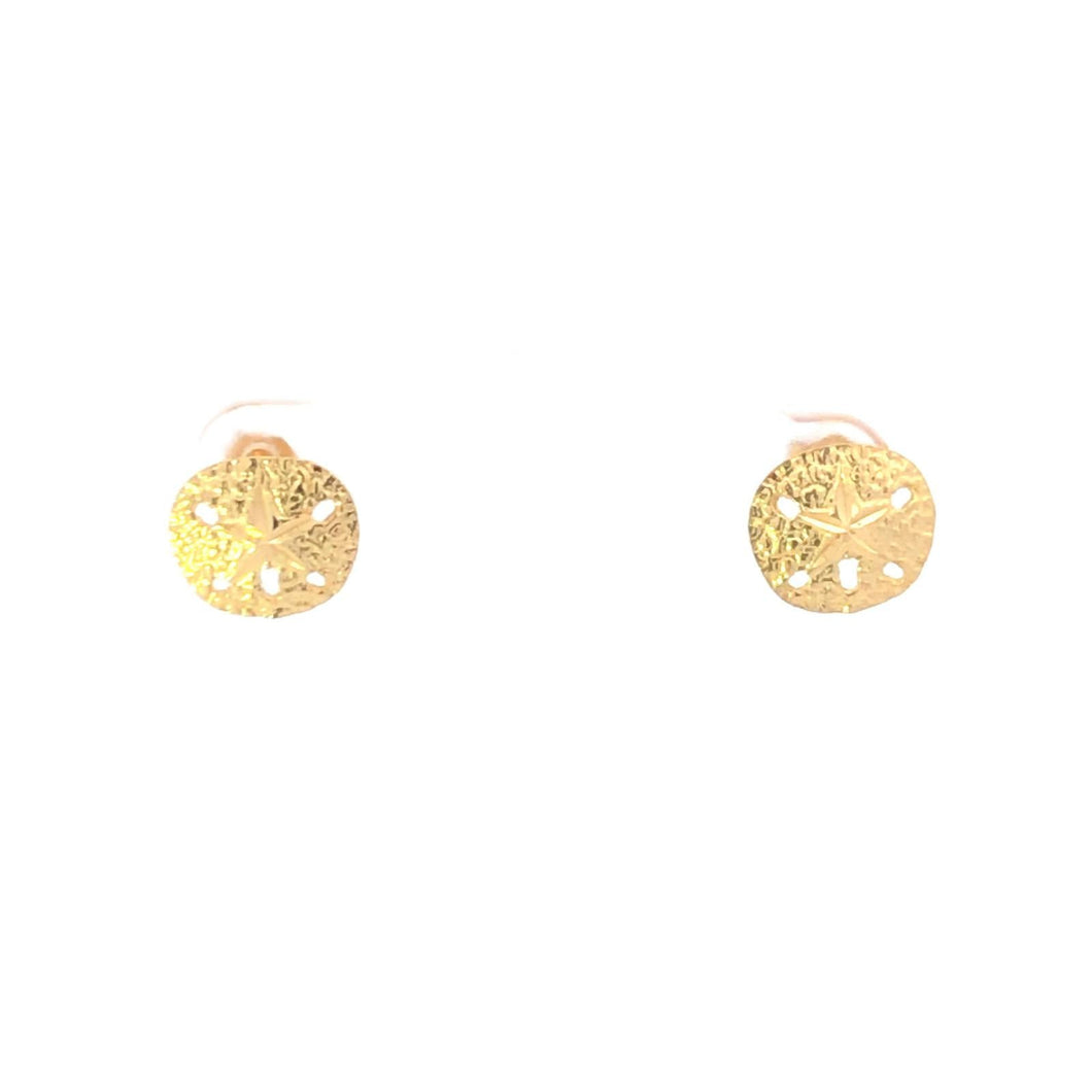 14K Sand Dollar Sea Shell Ocean Beach Motif Stud Earrings Yellow Gold