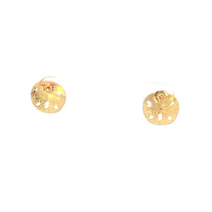 14K Sand Dollar Sea Shell Ocean Beach Motif Stud Earrings Yellow Gold