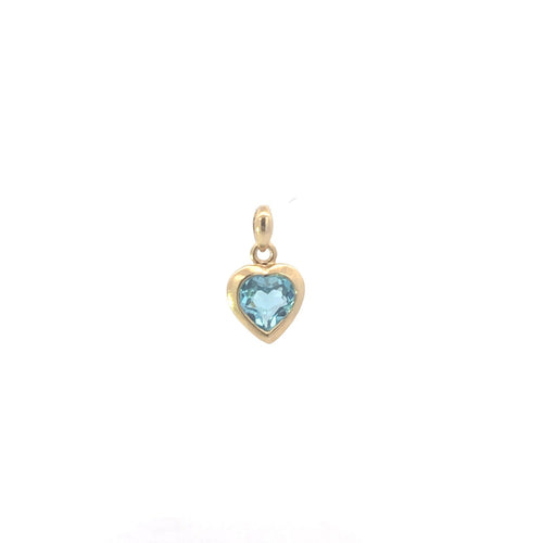 14K Heart Blue Topaz Solitaire Vintage Love Charm/Pendant Yellow Gold