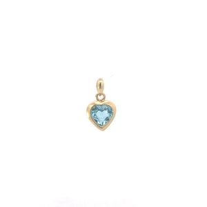 14K Heart Blue Topaz Solitaire Vintage Love Charm/Pendant Yellow Gold